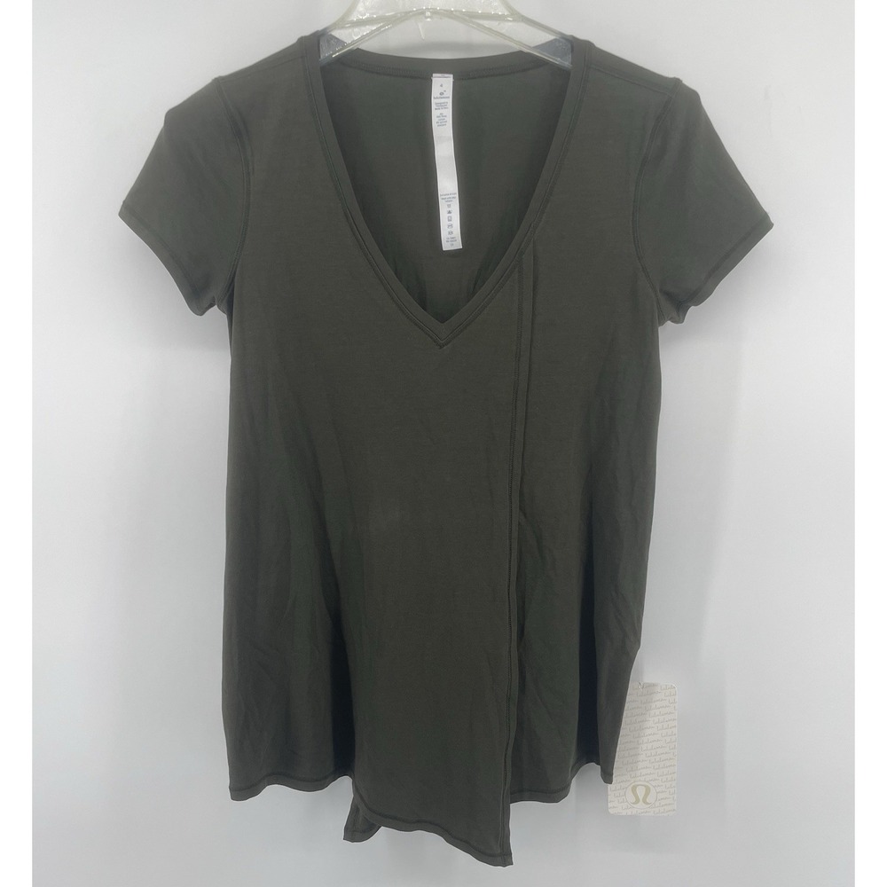 Lululemon Knot A Problem Tee Womens 4 Dark Olive V-Neck Tie Knot Athleisure NWT